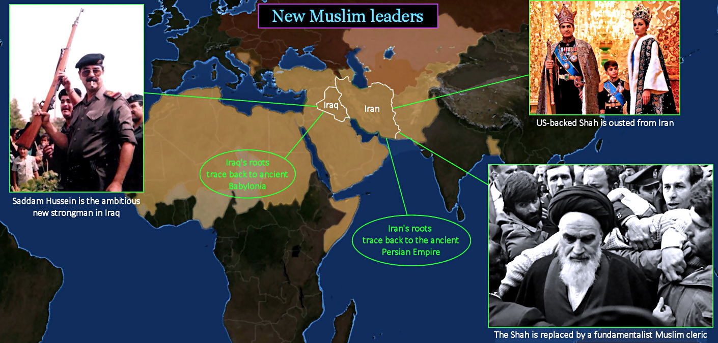 Saddam Hussein, Khomeini, 1980s map